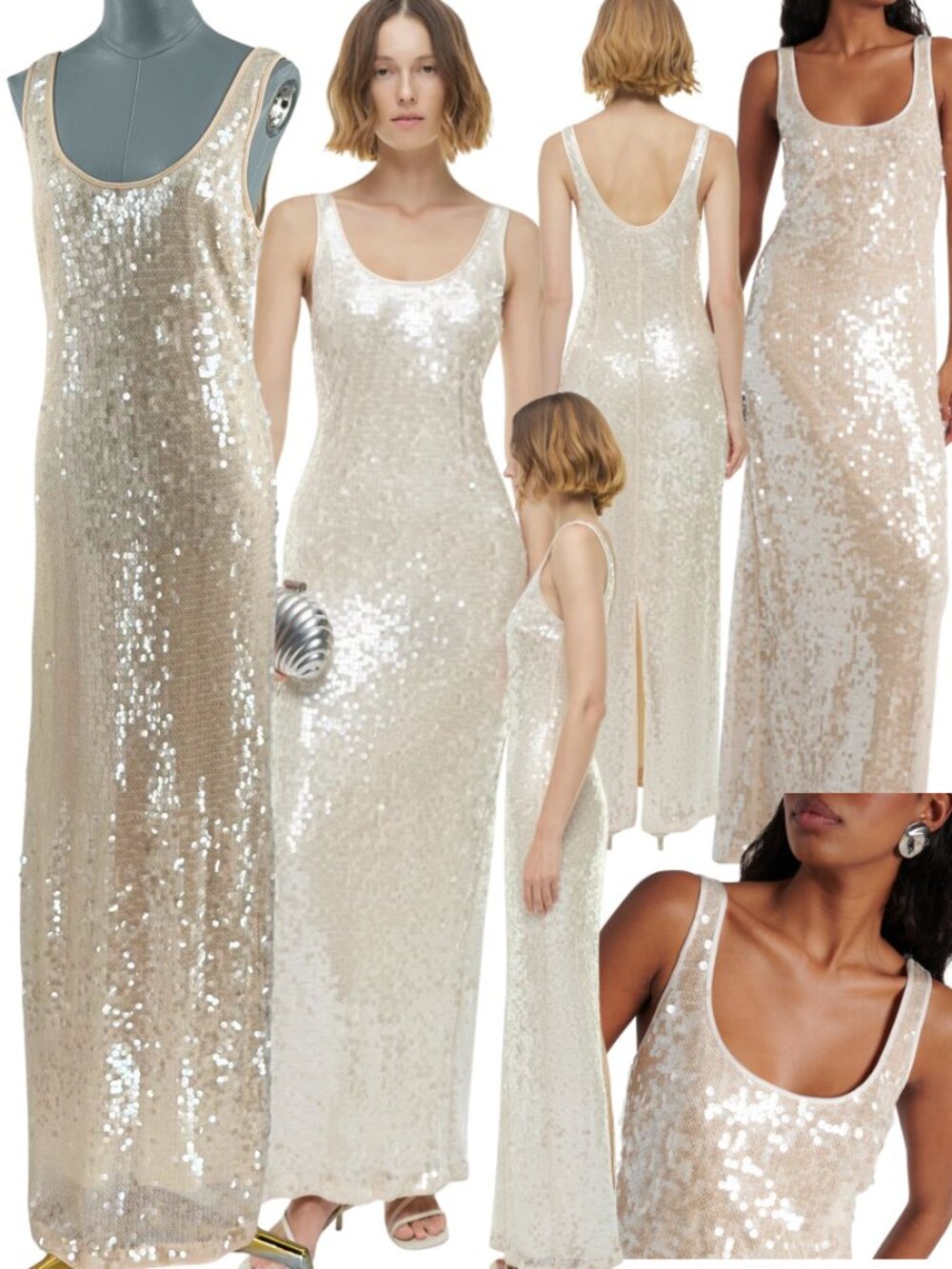 🆕 SIMKHAI 🧿 NWOT Bex Sequined Embellished Maxi Dress, Champagne - Sz US 8
